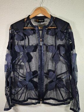 Dakota West Navy Floral cut out - Lamb Skin Leather Jacket